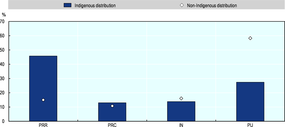 Figure 2.3. Share of Indigenous and non-Indigenous populations by type of TL3 region, 2016