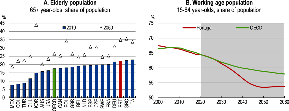 Figure 1.3. The population is declining and ageing faster than in most OECD countries