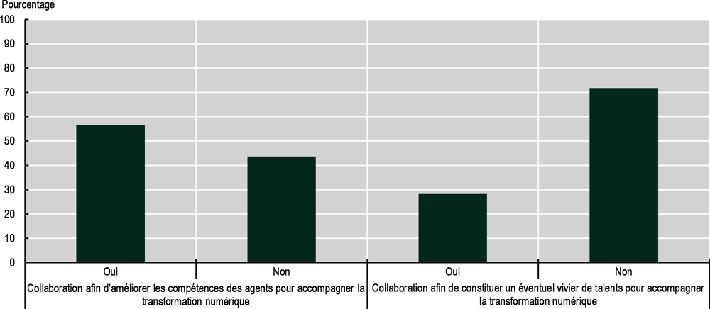 Graphique 9.13. Compétences nécessaires à la transformation numérique : collaboration avec des organismes publics ou des partenaires extérieurs, 2022